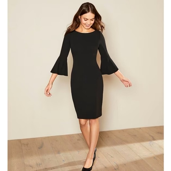 Calvin Klein Black Bell Sleeve Sheath Dress 4 Small - Picture 1 of 14